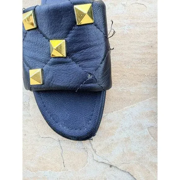 Valentino Garavani Roman Stud Matelasse Slide Sandals Black 40 - Picture 2 of 8